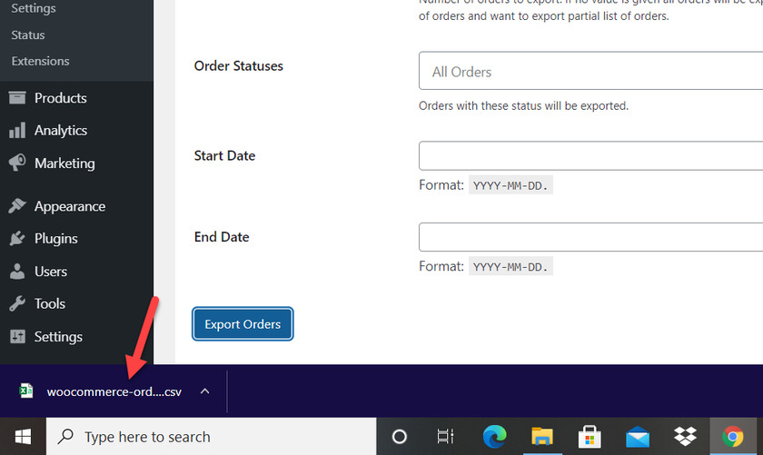 Usando el plugin: Order Export & Order Import for WooCommerce.